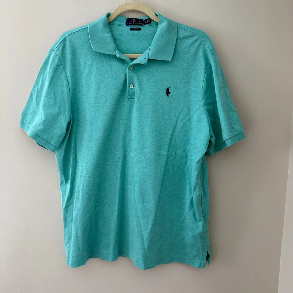 Polo Ralph Lauren‎ Mens Classic Fit Aqua Green Short Sleeve Polo Shirt Size L
